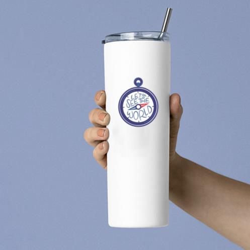 Adventure Themed Compass Illustration With Motivational Quote Skinny Tumbler 20oz