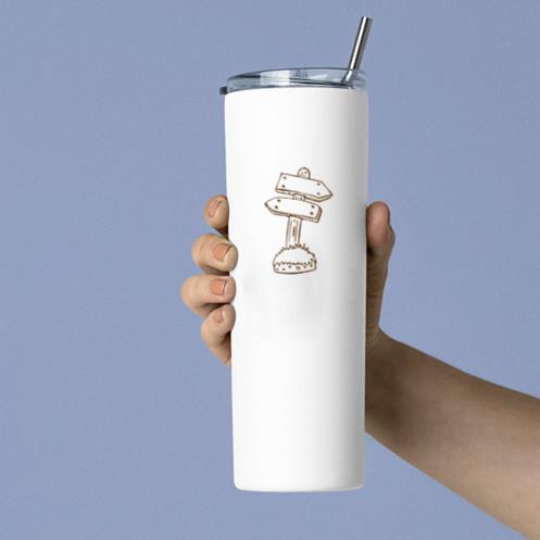 Hand Drawn Wooden Direction Arrow Icon Skinny Tumbler 20oz