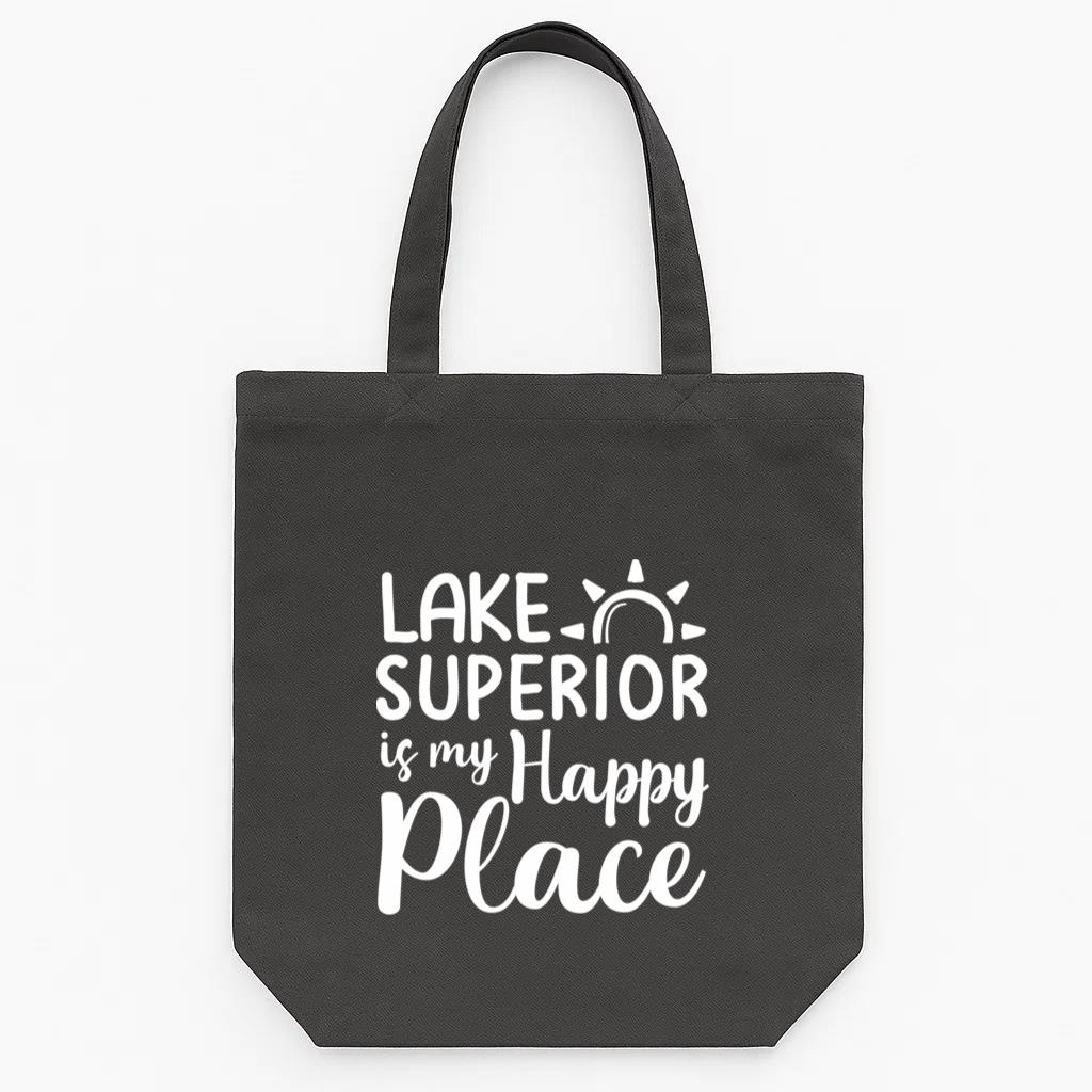 Lake Superior Is My Happy Place Camping Tote Canvas Bag
