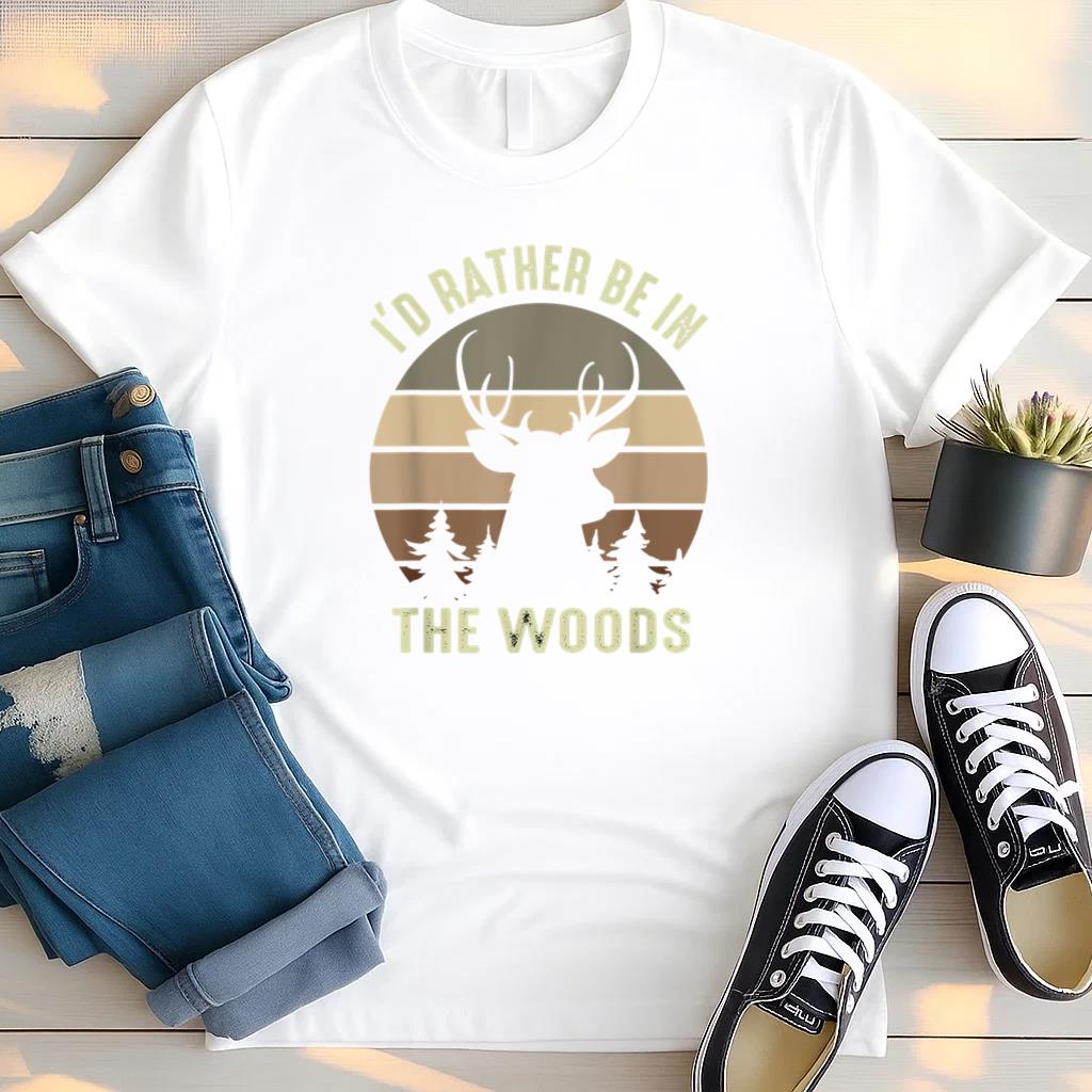 Vintage Camper I d Rather Be In The Woods Deer T Shirt